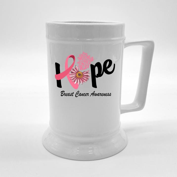 Hope Breast Cancer Awareness Flower Ribbon Front & Back Beer Stein