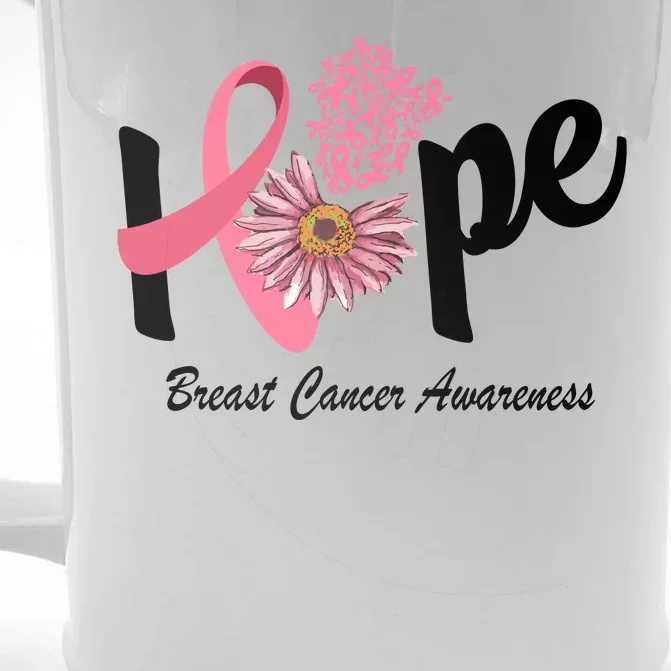 Hope Breast Cancer Awareness Flower Ribbon Front & Back Beer Stein