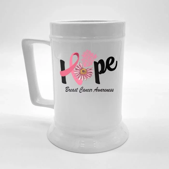 Hope Breast Cancer Awareness Flower Ribbon Front & Back Beer Stein