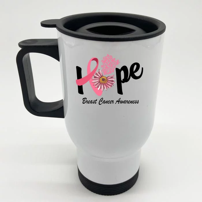 Hope Breast Cancer Awareness Flower Ribbon Front & Back Stainless Steel Travel Mug