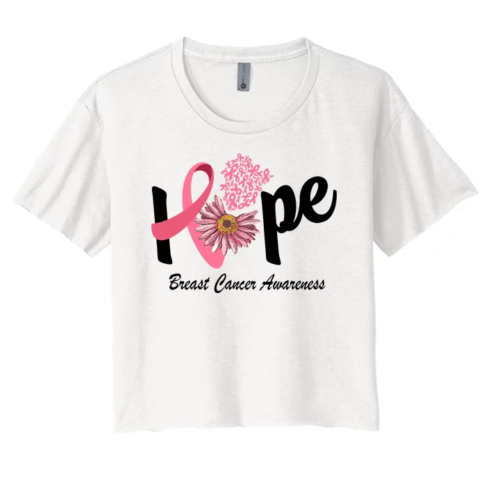 Hope Breast Cancer Awareness Flower Ribbon Women's Crop Top Tee