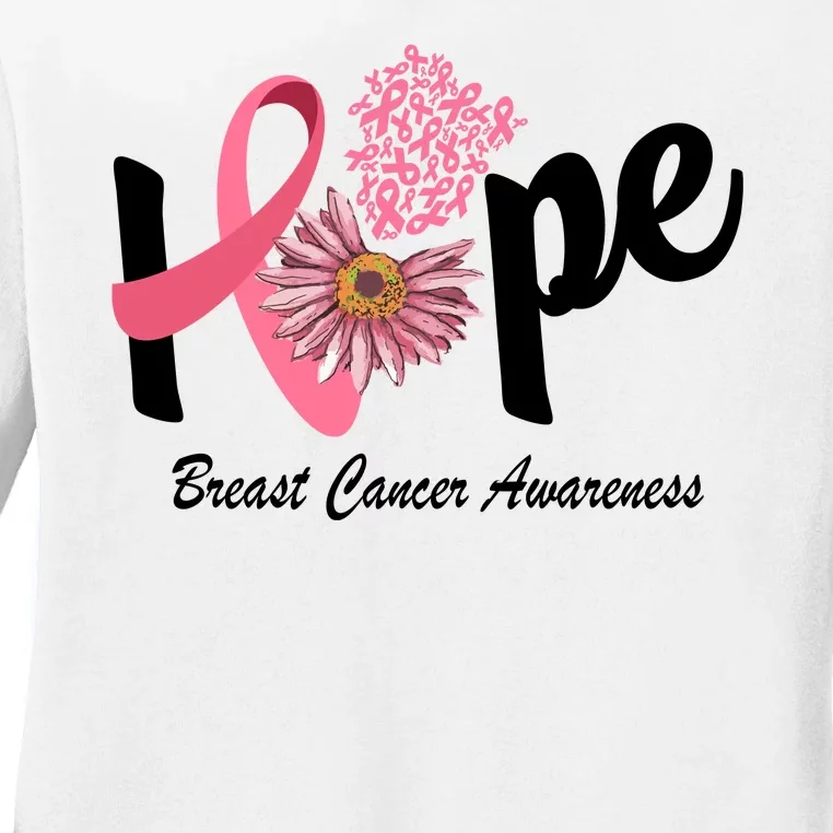 Hope Breast Cancer Awareness Flower Ribbon Ladies Long Sleeve Shirt