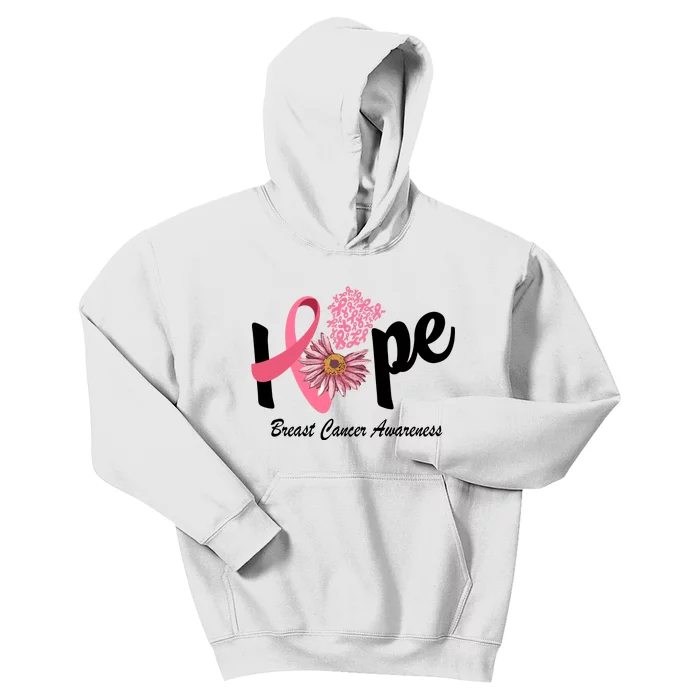 Hope Breast Cancer Awareness Flower Ribbon Kids Hoodie