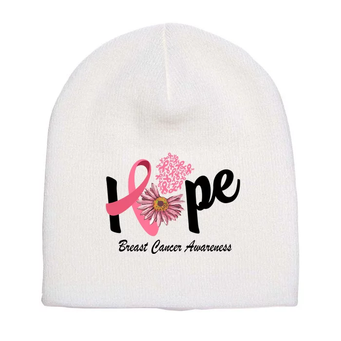 Hope Breast Cancer Awareness Flower Ribbon Short Acrylic Beanie