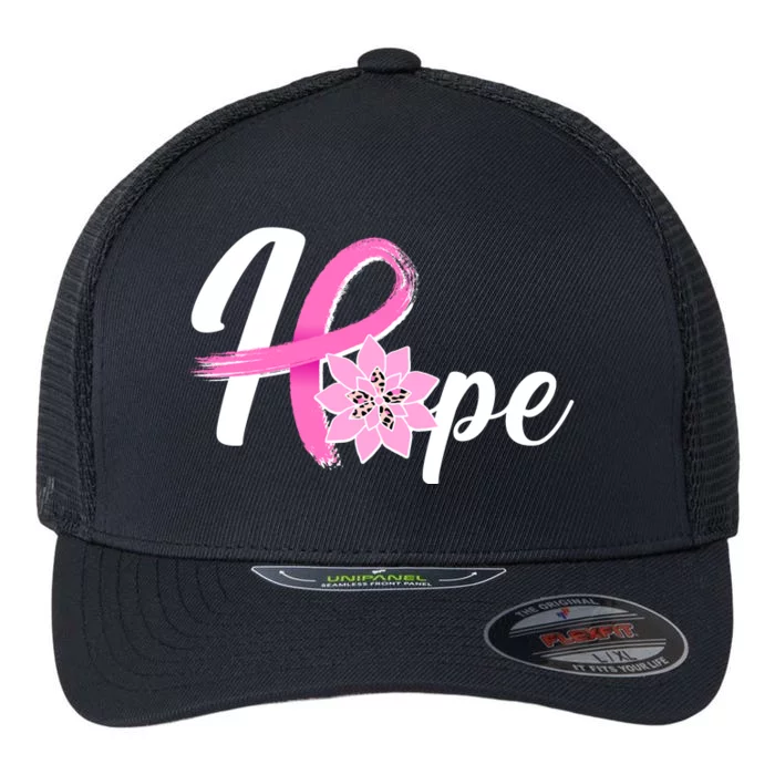 Hope Breast Cancer Awareness Ribbon Flower Flexfit Unipanel Trucker Cap