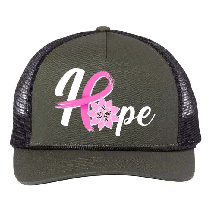 Hope Breast Cancer Awareness Ribbon Flower Retro Rope Trucker Hat Cap