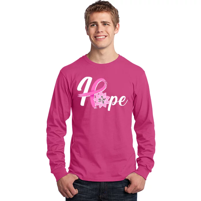 Hope Breast Cancer Awareness Ribbon Flower Long Sleeve Shirt