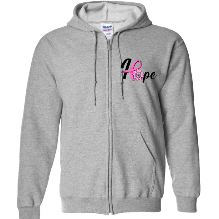 Hope Breast Cancer Awareness Ribbon Flower Full Zip Hoodie