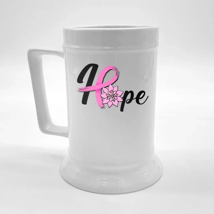 Hope Breast Cancer Awareness Ribbon Flower Front & Back Beer Stein