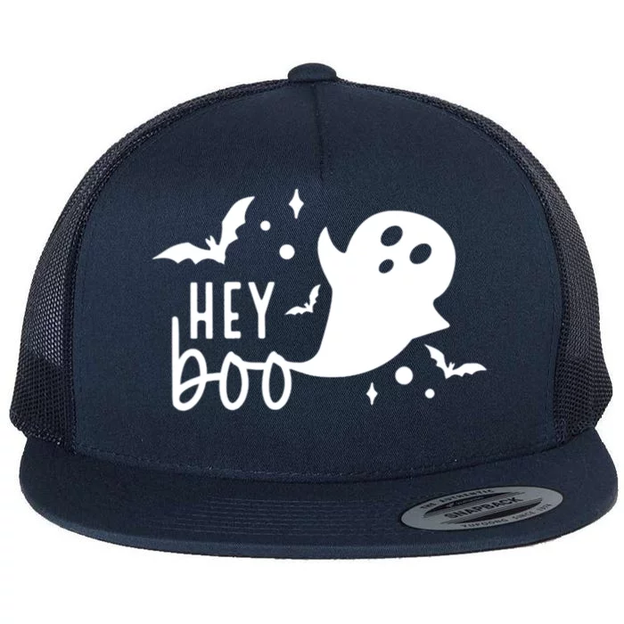 Hey Boo Cute Halloween Ghost Funny Autumn Fall Spooky Gift Flat Bill Trucker Hat