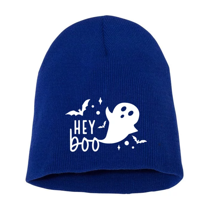 Hey Boo Cute Halloween Ghost Funny Autumn Fall Spooky Gift Short Acrylic Beanie