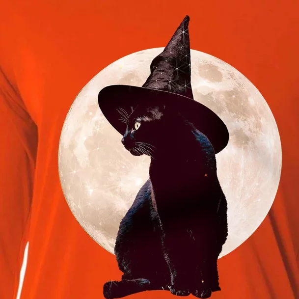 Halloween Black Cat Costume Witch Hat And Moon Gift Cooling Performance Long Sleeve Crew