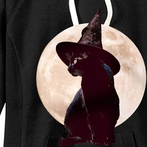 Halloween Black Cat Costume Witch Hat And Moon Gift Women's Fleece Hoodie