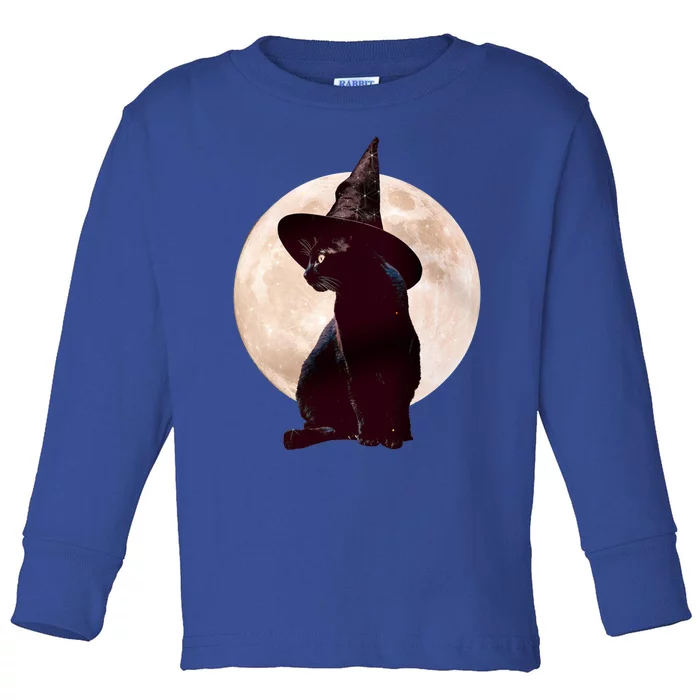 Halloween Black Cat Costume Witch Hat And Moon Gift Toddler Long Sleeve Shirt