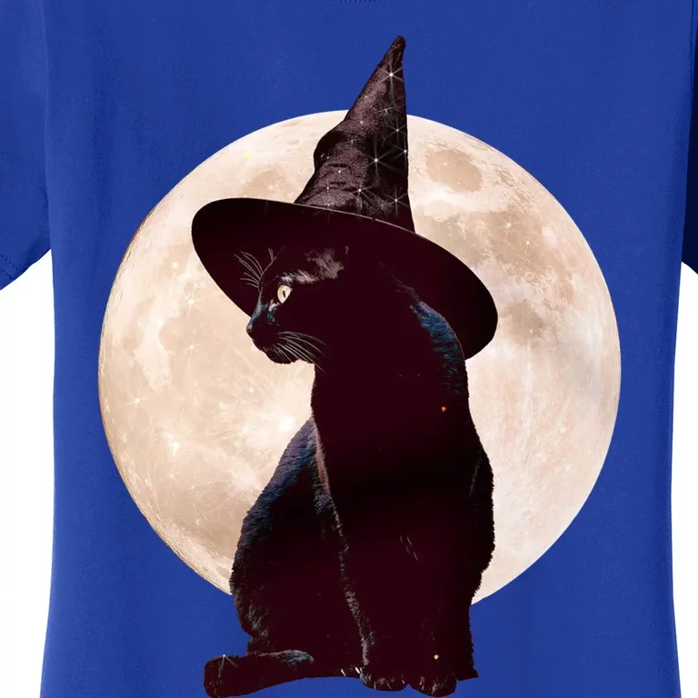 Halloween Black Cat Costume Witch Hat And Moon Gift Women's T-Shirt