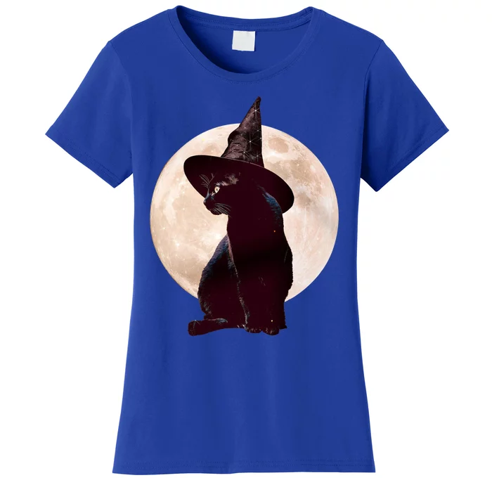 Halloween Black Cat Costume Witch Hat And Moon Gift Women's T-Shirt