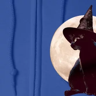 Halloween Black Cat Costume Witch Hat And Moon Gift Full Zip Hoodie