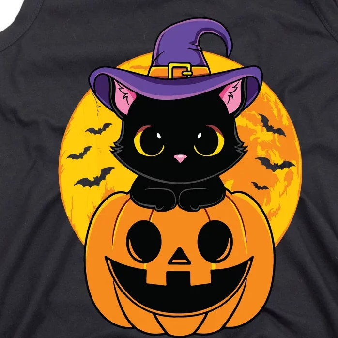 Halloween Black Cat Witch Hat Pumpkin For Kids Girls Tank Top