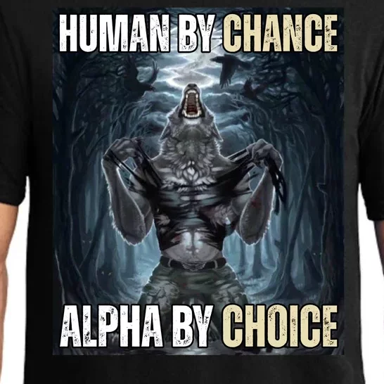 Human By Chance Alpha By Choice Funny Wolf Meme Pajama Set