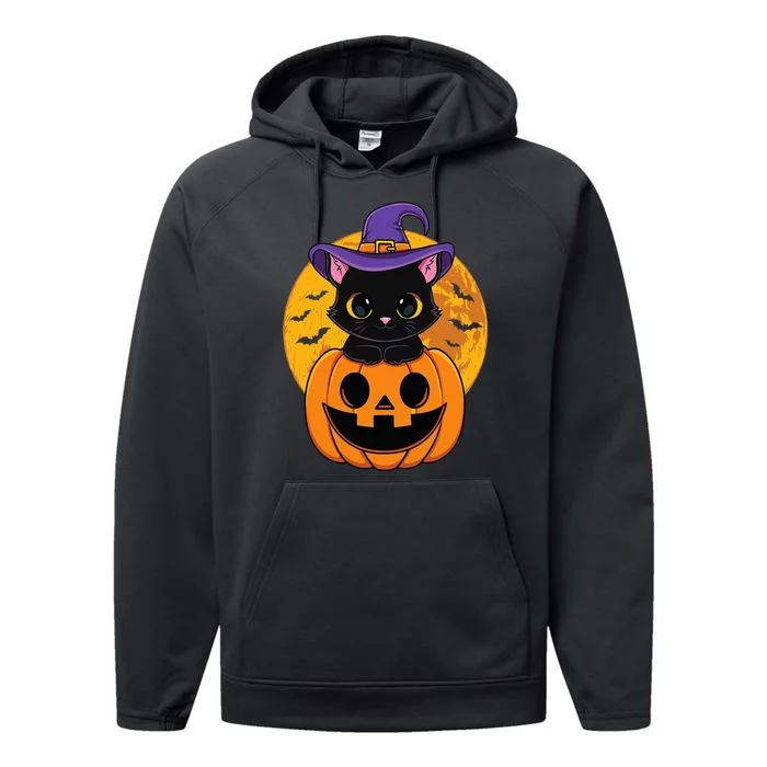 Halloween Black Cat Witch Hat Pumpkin Performance Fleece Hoodie