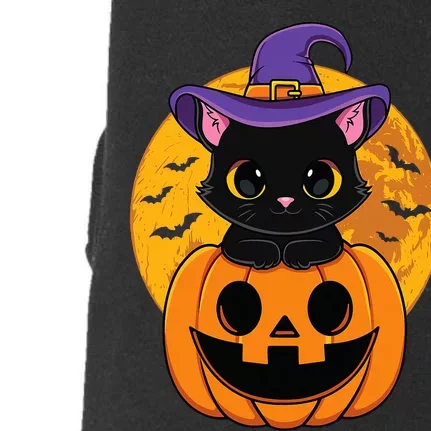 Halloween Black Cat Witch Hat Pumpkin Doggie 3-End Fleece Hoodie