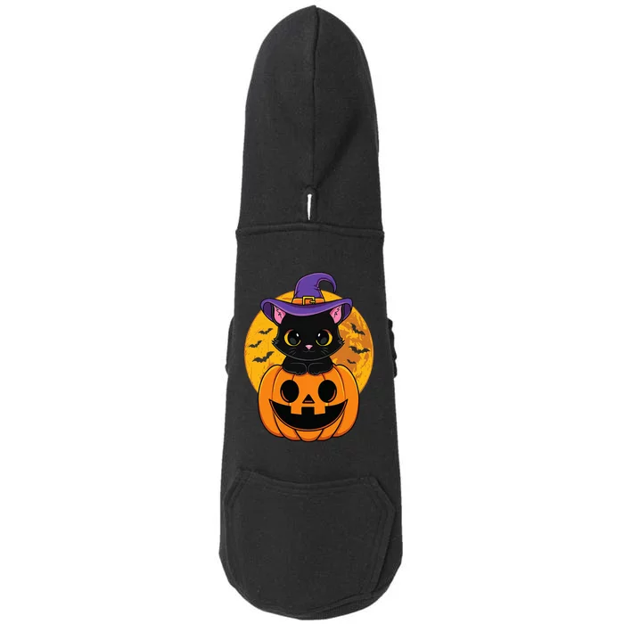 Halloween Black Cat Witch Hat Pumpkin Doggie 3-End Fleece Hoodie