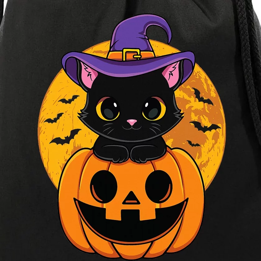 Halloween Black Cat Witch Hat Pumpkin Drawstring Bag