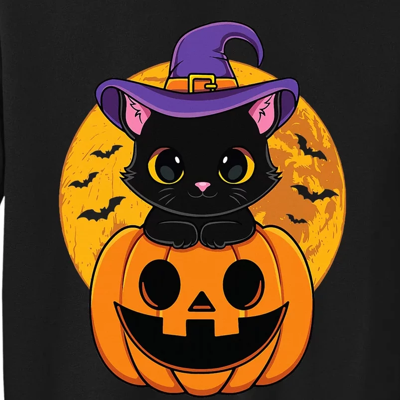 Halloween Black Cat Witch Hat Pumpkin Tall Sweatshirt