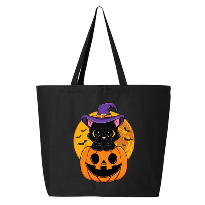 Halloween Black Cat Witch Hat Pumpkin 25L Jumbo Tote