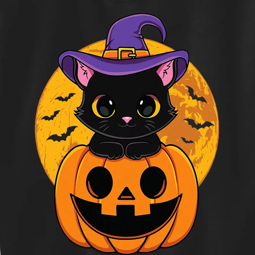 Halloween Black Cat Witch Hat Pumpkin Kids Sweatshirt