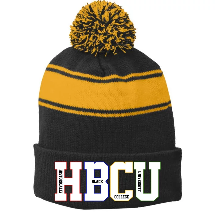 Historically Black College University Student HBCU Stripe Pom Pom Beanie