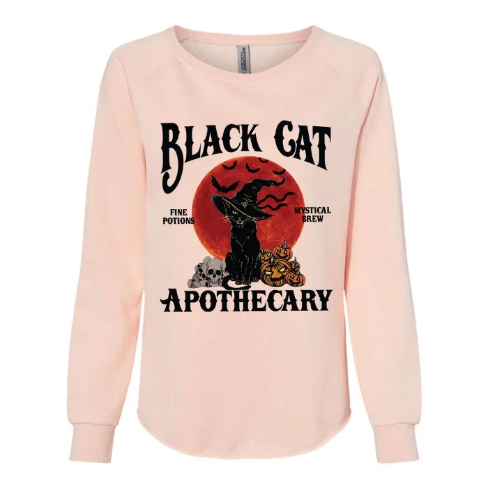 Halloween Black Cat Apothecary Retro Halloween Cat Womens California Wash Sweatshirt