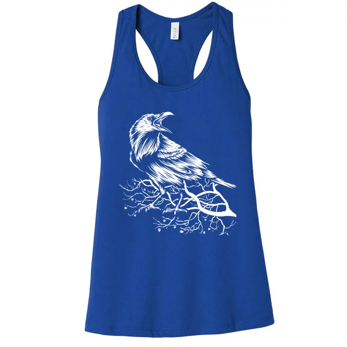 Halloween Bird Creepy Gift Raven Bird Animal Crow Women's Racerback Tank