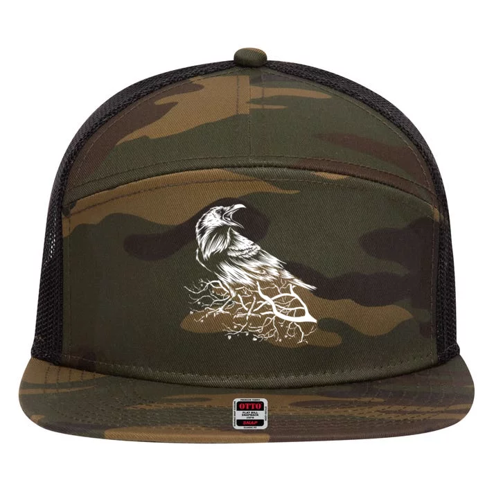 Halloween Bird Creepy Gift Raven Bird Animal Crow 7 Panel Mesh Trucker Snapback Hat