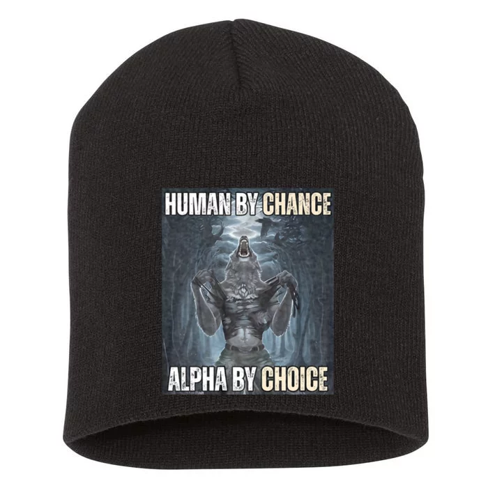 Human By Chance Alpha By Choice Cool Funny Alpha Wolf Meme Short Acrylic Beanie