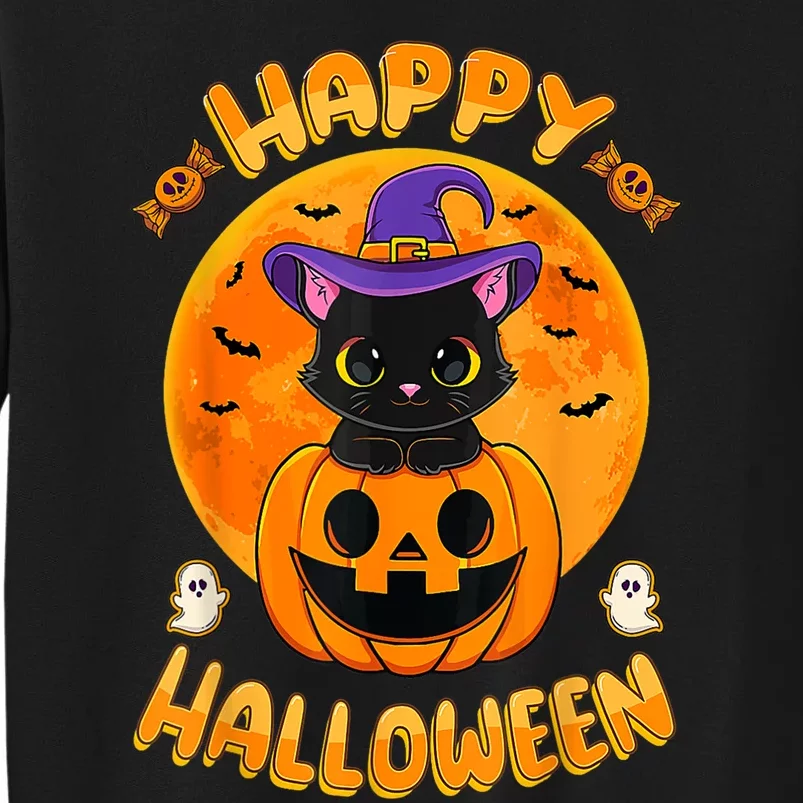 Halloween Black Cat Witch Hat Pumpkin Sweatshirt