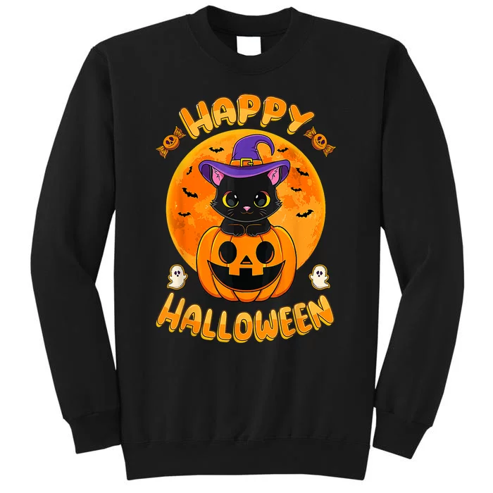 Halloween Black Cat Witch Hat Pumpkin Tall Sweatshirt