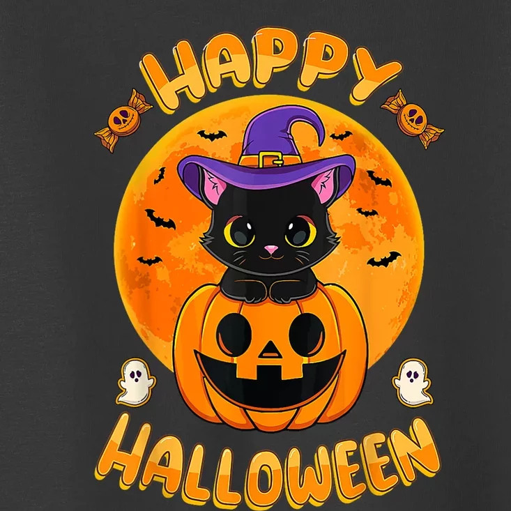 Halloween Black Cat Witch Hat Pumpkin Toddler T-Shirt