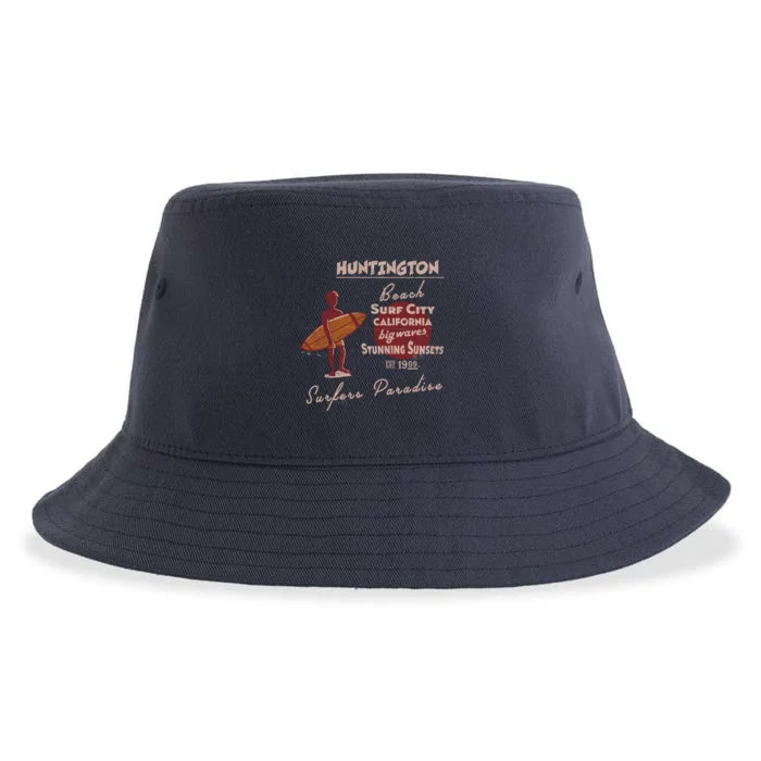 Huntington Beach California Vintage Sustainable Bucket Hat