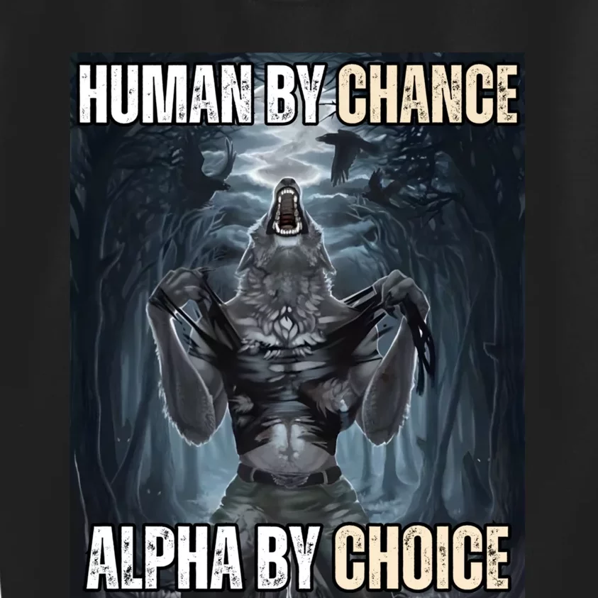 Human By Chance Alpha By Choice Cool Funny Alpha Wolf Meme Kids Sweatshirt