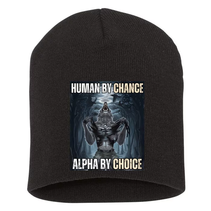 Human By Chance Alpha By Choice Cool Funny Alpha Wolf Meme Short Acrylic Beanie