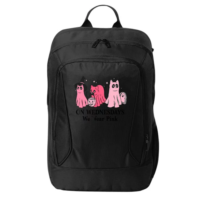 Halloween Breast Cancer On Wednesday We Wear Pink Ghost City Backpack