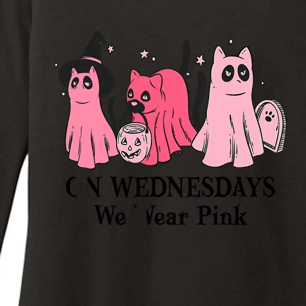 Halloween Breast Cancer On Wednesday We Wear Pink Ghost Womens CVC Long Sleeve Shirt