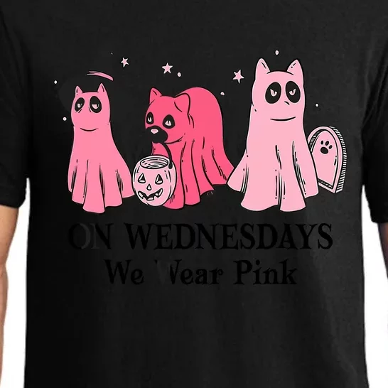 Halloween Breast Cancer On Wednesday We Wear Pink Ghost Pajama Set