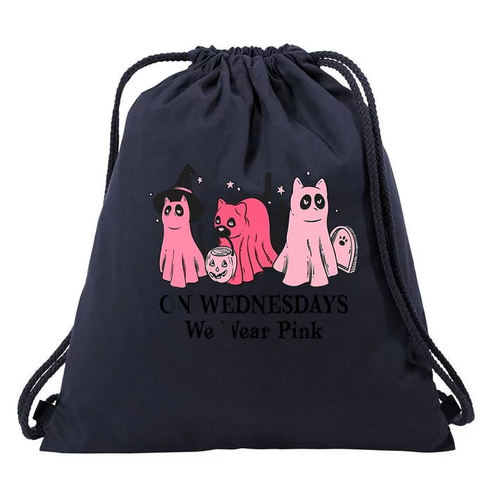 Halloween Breast Cancer On Wednesday We Wear Pink Ghost Drawstring Bag