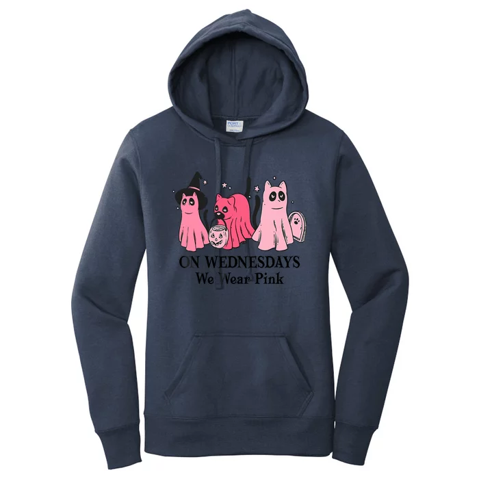 Halloween Breast Cancer On Wednesday We Wear Pink Ghost Women's Pullover Hoodie