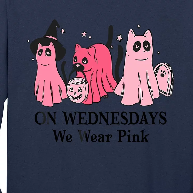 Halloween Breast Cancer On Wednesday We Wear Pink Ghost Tall Long Sleeve T-Shirt