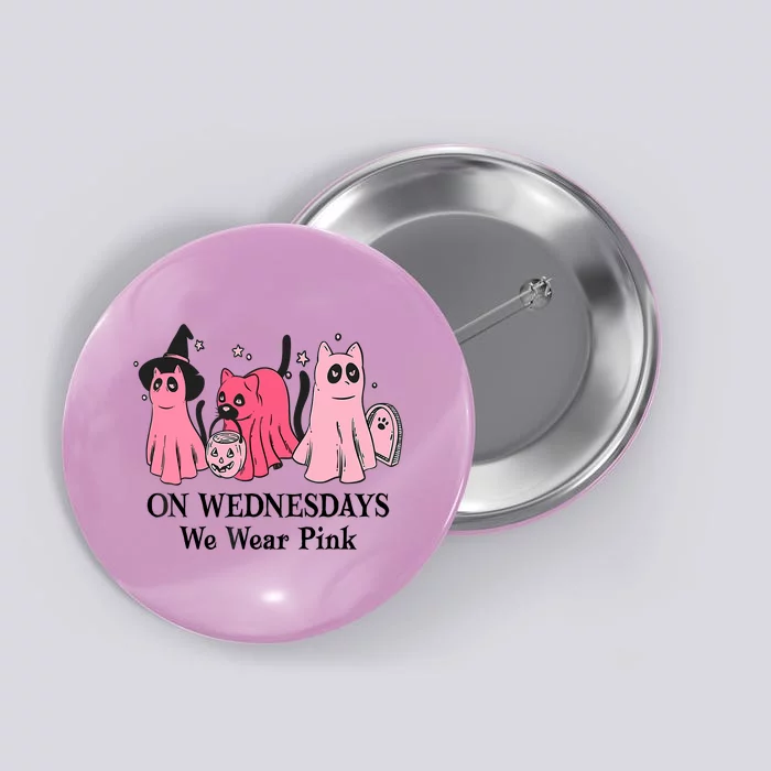 Halloween Breast Cancer On Wednesday We Wear Pink Ghost Button