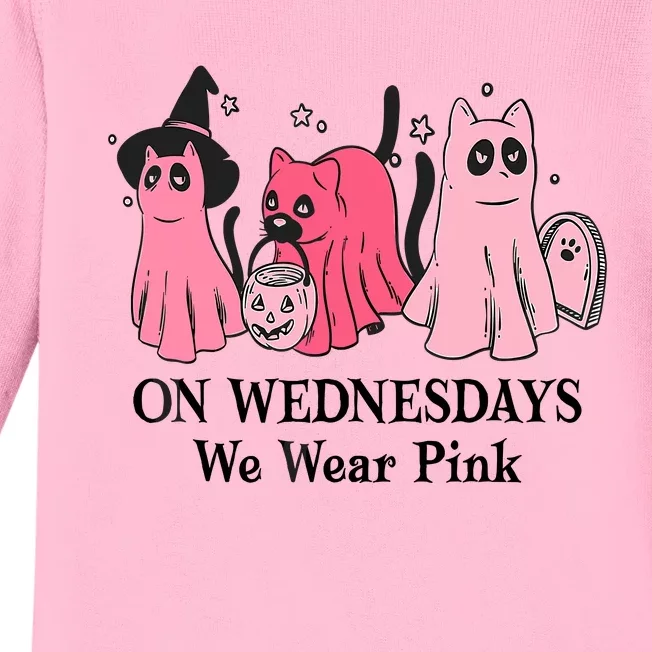 Halloween Breast Cancer On Wednesday We Wear Pink Ghost Baby Long Sleeve Bodysuit