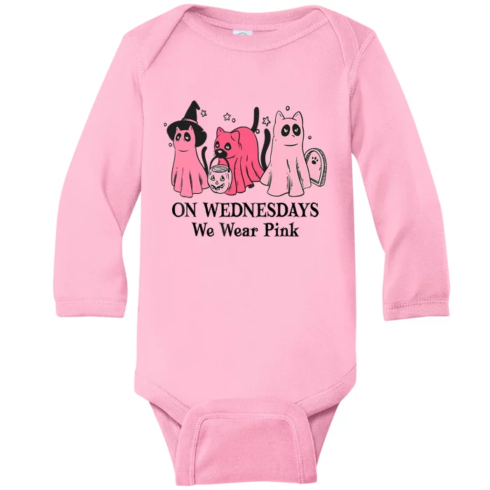 Halloween Breast Cancer On Wednesday We Wear Pink Ghost Baby Long Sleeve Bodysuit